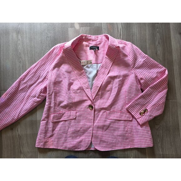 Talbots Plus Petite Pink Linen Gingham Blazer 14wp With Tags - Picture 4 of 7